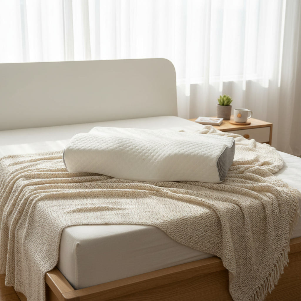ErgoSleep Pro minnesskumskudde på bädd i sovrum
